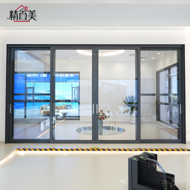 Windproof Sliding Door With High Strength Thermal Break Aluminum Frame and Double Tempered Glass Modern Apartment Interior
