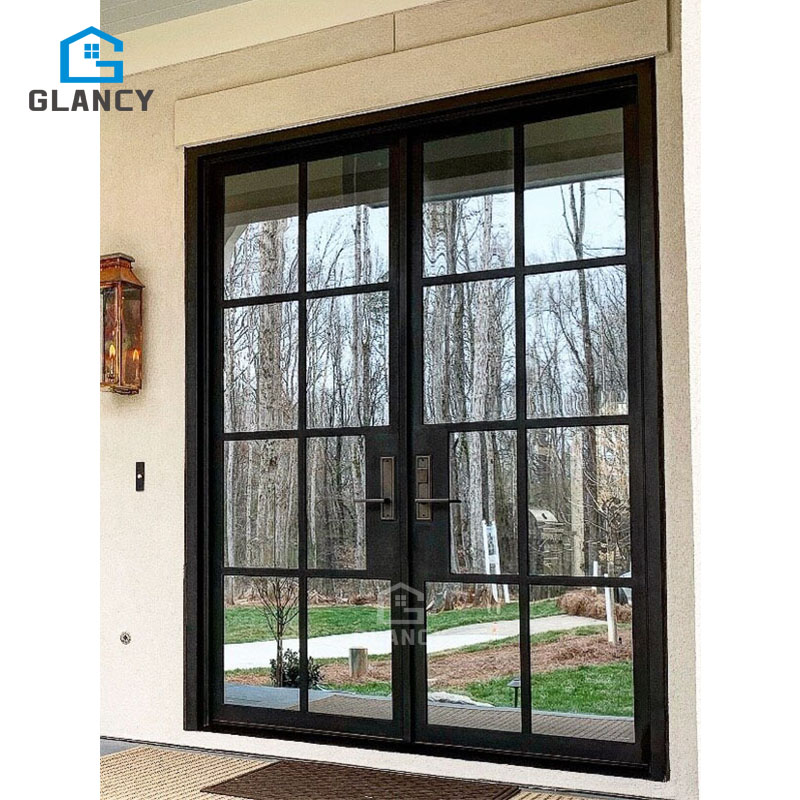 French Modern Single Glass Door CE Certified Black Power Coated Heat Insulation Made Aluminium For Outdoor Entry