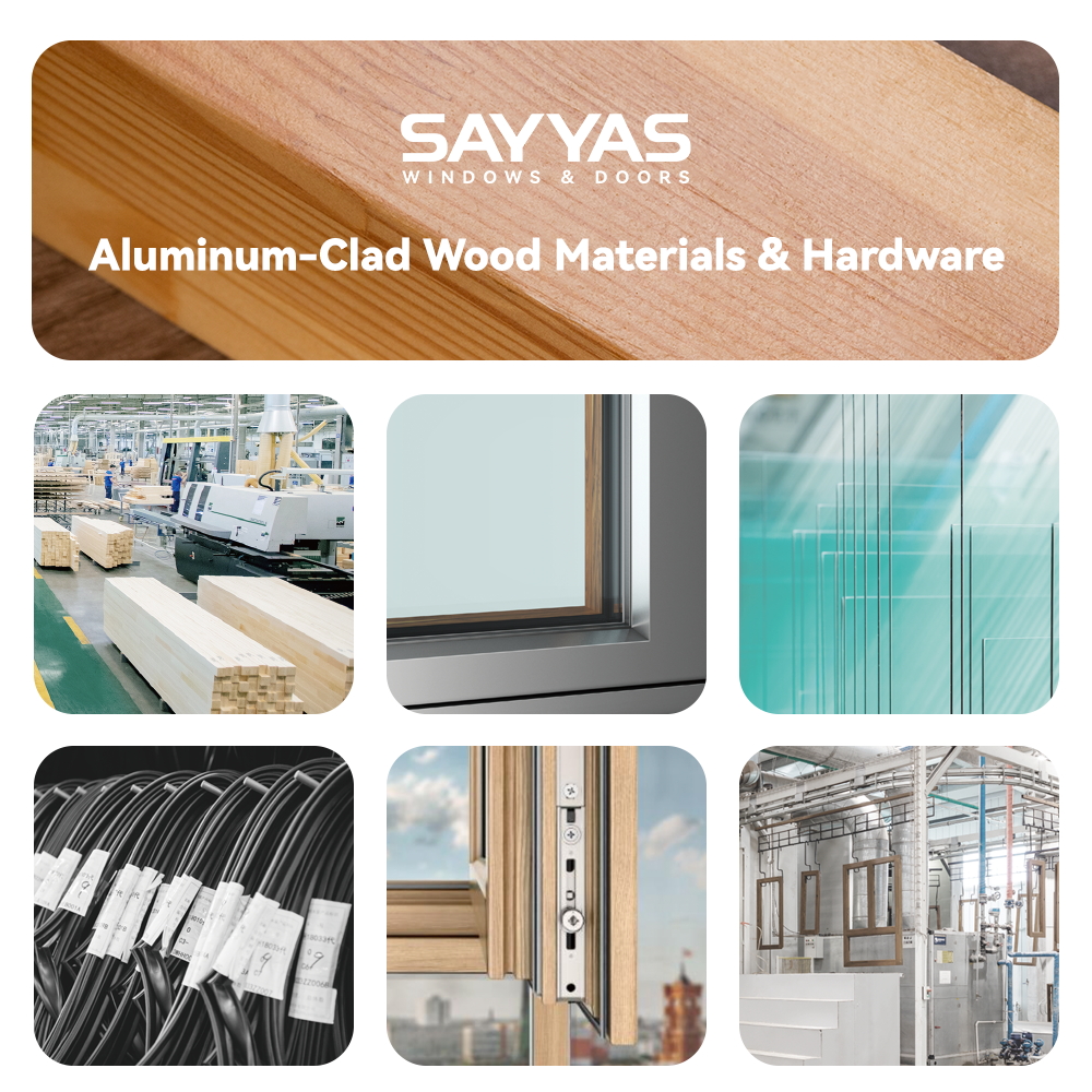 Sayyas P135 Passive House Uw 0.8 Fixed Quadruple Glazed Aluminum Clad Wood Casement Windows for Houses Luxury Villa Project