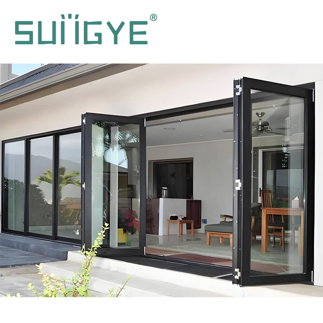 SUNGYE US Modern Aluminum Bifold Door Double Tempered Glass Foldable Doors Hurricane Resistance Exterior Folding Patio Door