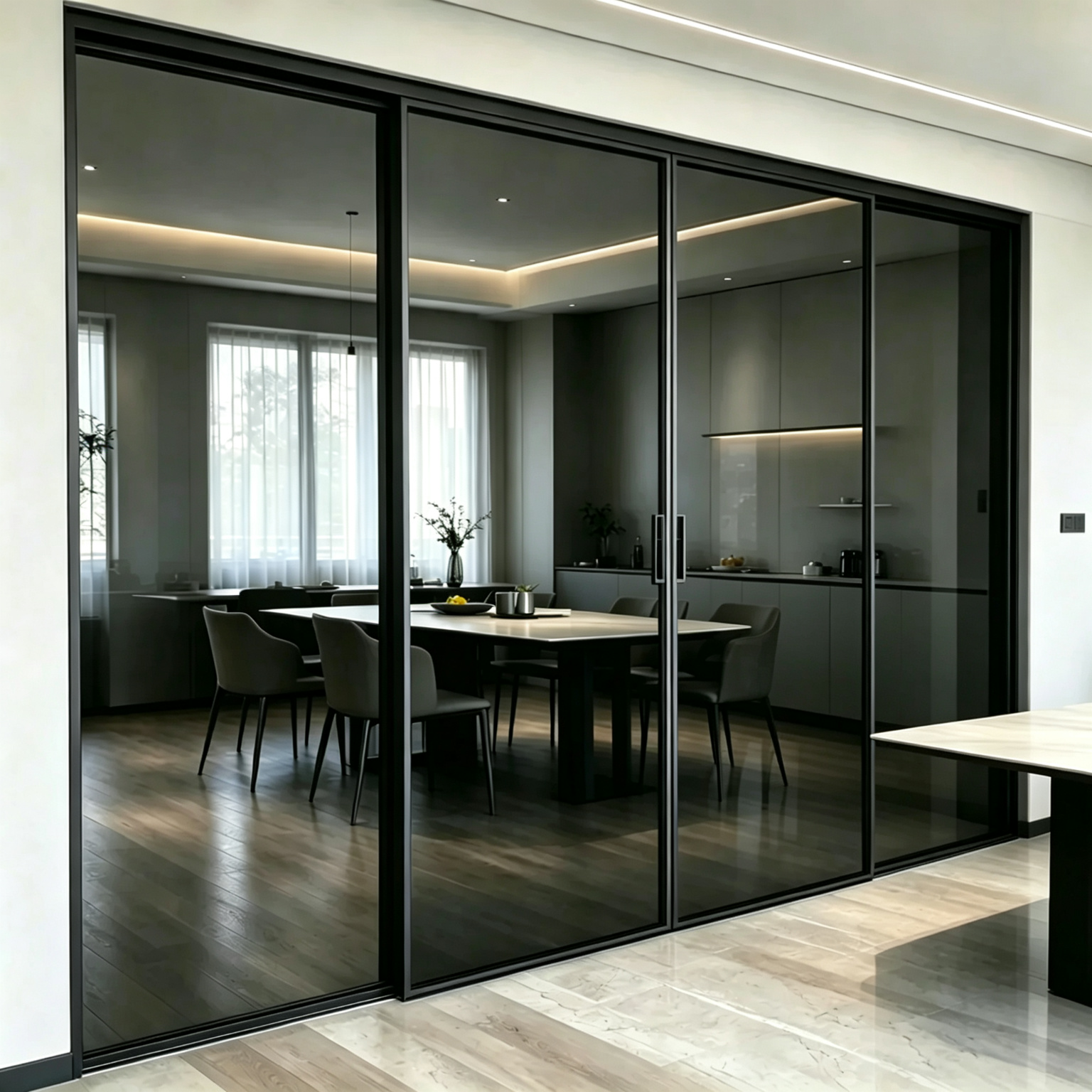 HDSAFE Modern Aluminum Frame Silding Glass Door 8mm Glass No Bottom Track Soft Closing Sound Insulation for Home Hotel Office