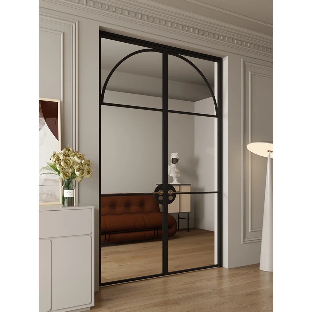Modern Indoor Aluminium French Casement Swing Glass Door Internal Glass Walls Divider Interior Metal Framed Doors Kitchen