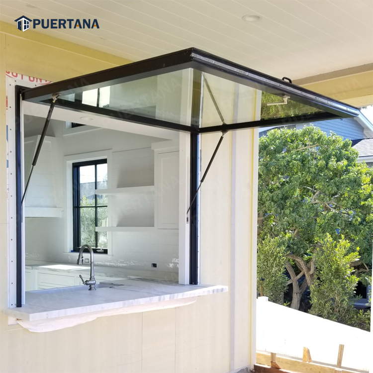 Thermal Break Aluminium Gas Strut Pass Through Window Top Hung Push Out Flip Up Awning Window