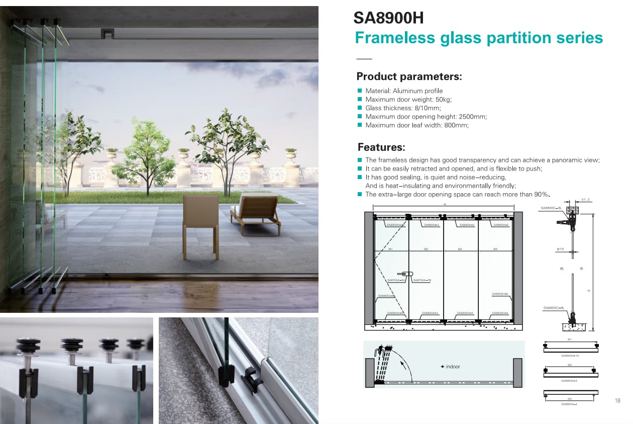 Modern Frameless Glass Folding Doors Panoramic Balcony Partition Aluminum Bifold Door System