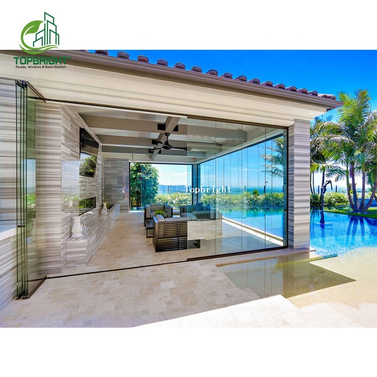 Exterior Veranda Sliding Bifold Doors Glazed Frameless Tempered Folding Glass Door