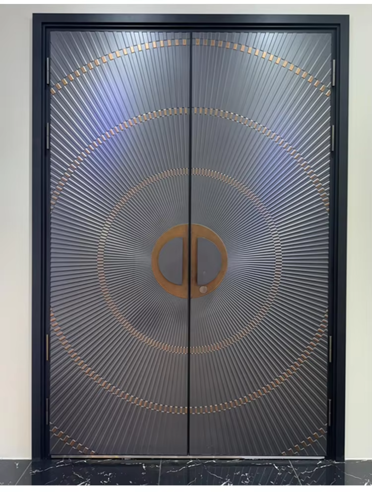 Elegant Aluminum Alloy Kaleidoscopic Crystal Anti-Theft Swing Entry Door for Villa Decoration
