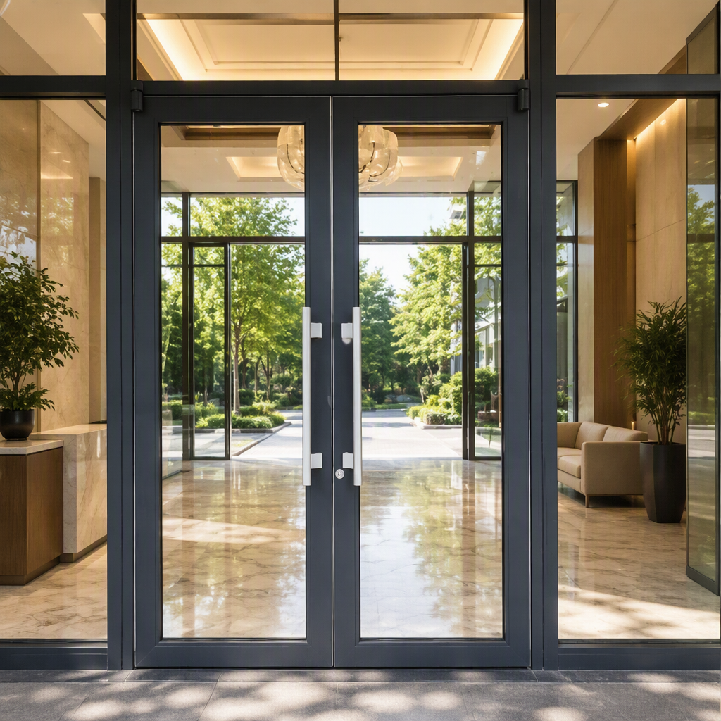 Windproof Exterior Thermal Break Double Front Aluminum Spring Door French Glass Aluminum Alloy Windproof Modern Hinged Door