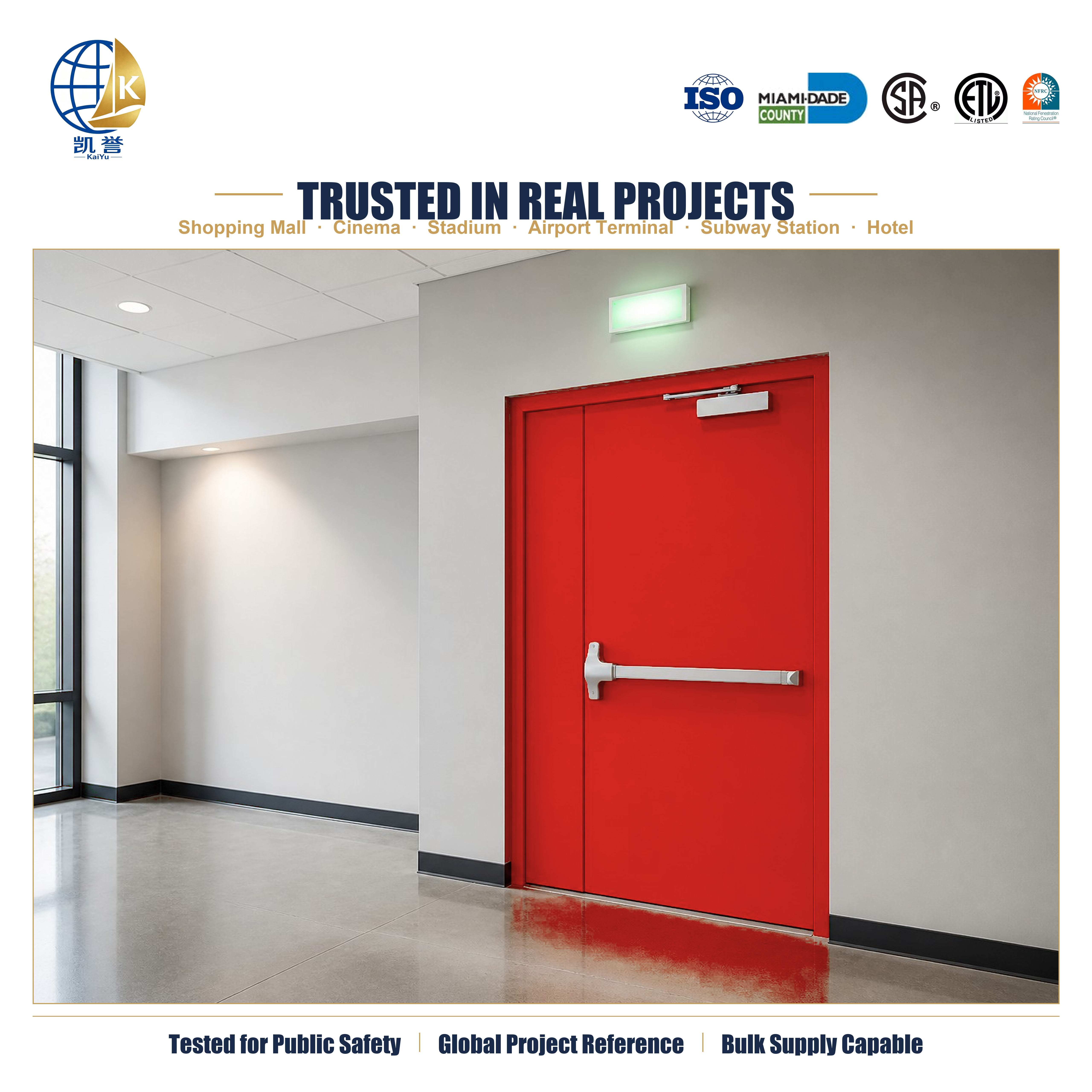 120 Minute Fire Rated Emergency Exit Fire Door Unequal Double Leaf Custom Size Made To Order Supplier