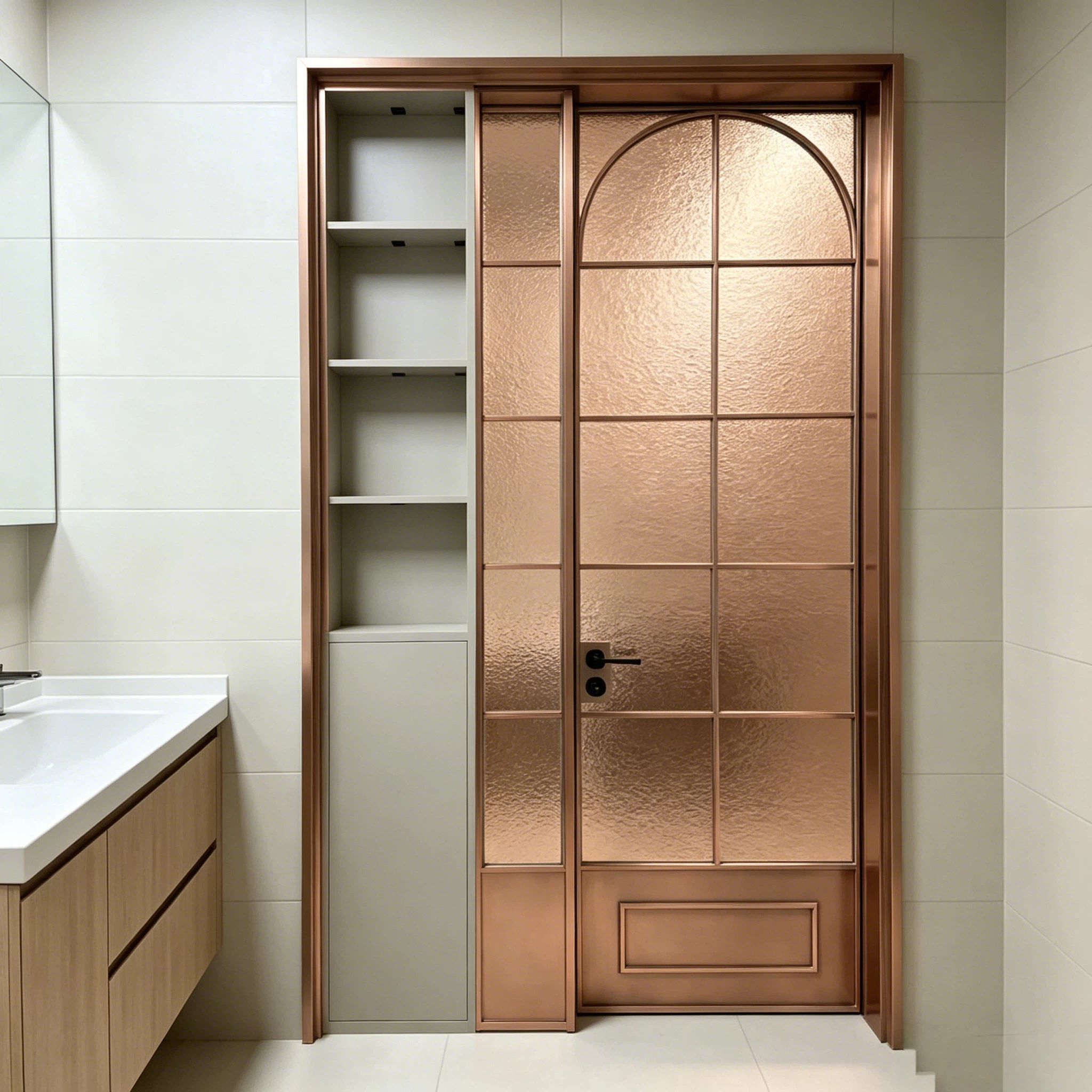 Scandinavian Carved Aluminum Alloy Glass Door Interior Use-Water Resistant Design ZIMING Brand 3 Year Warranty for Bathroom