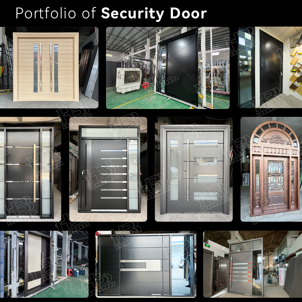 Modern Luxurious Villa Aluminum Panel Industrial Style Heavy Duty Hinge Double Metal Security Front Entry Door Apartment Outdoor