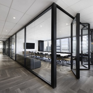 Frosted Glass Office Partition Wall with Sliding Door