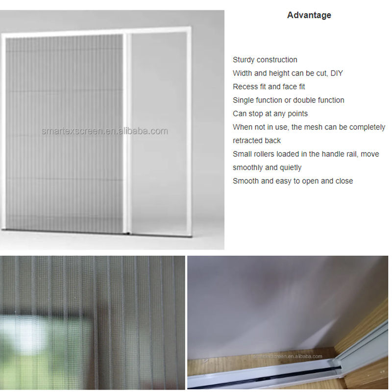 Retractable Anti-Insect Horizontal Open Fly Screen Door With Pleated Mesh Anti-Mosquito Net &amp; Folding Design