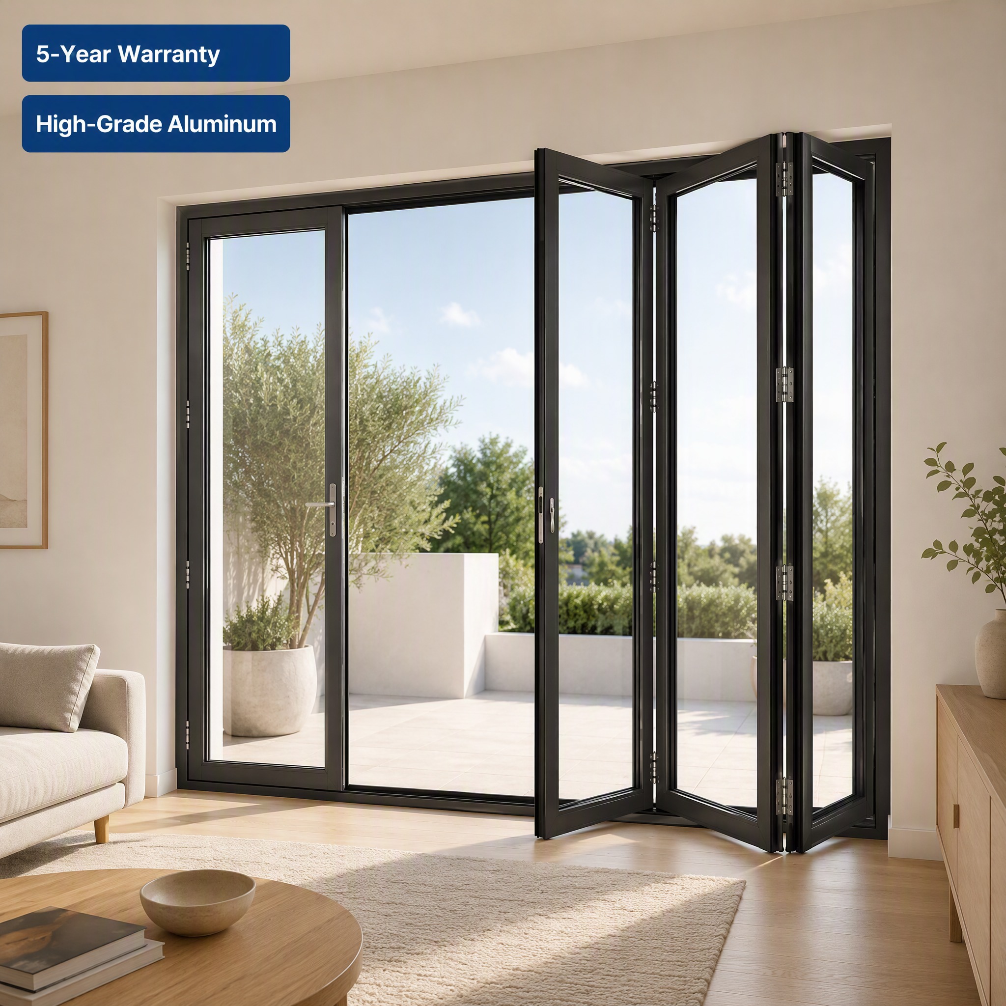 Space Saving Modern Aluminum Folding Glass Door Weatherproof Accordion Door for Courtyard &amp; Balcony