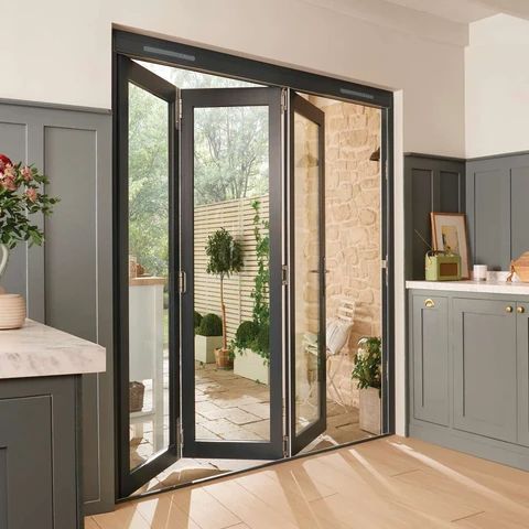 Bi Fold Aluminum Modern Double Tempered Glass Exterior Patio Veranda Folding Doors with Germany Brand Hardware