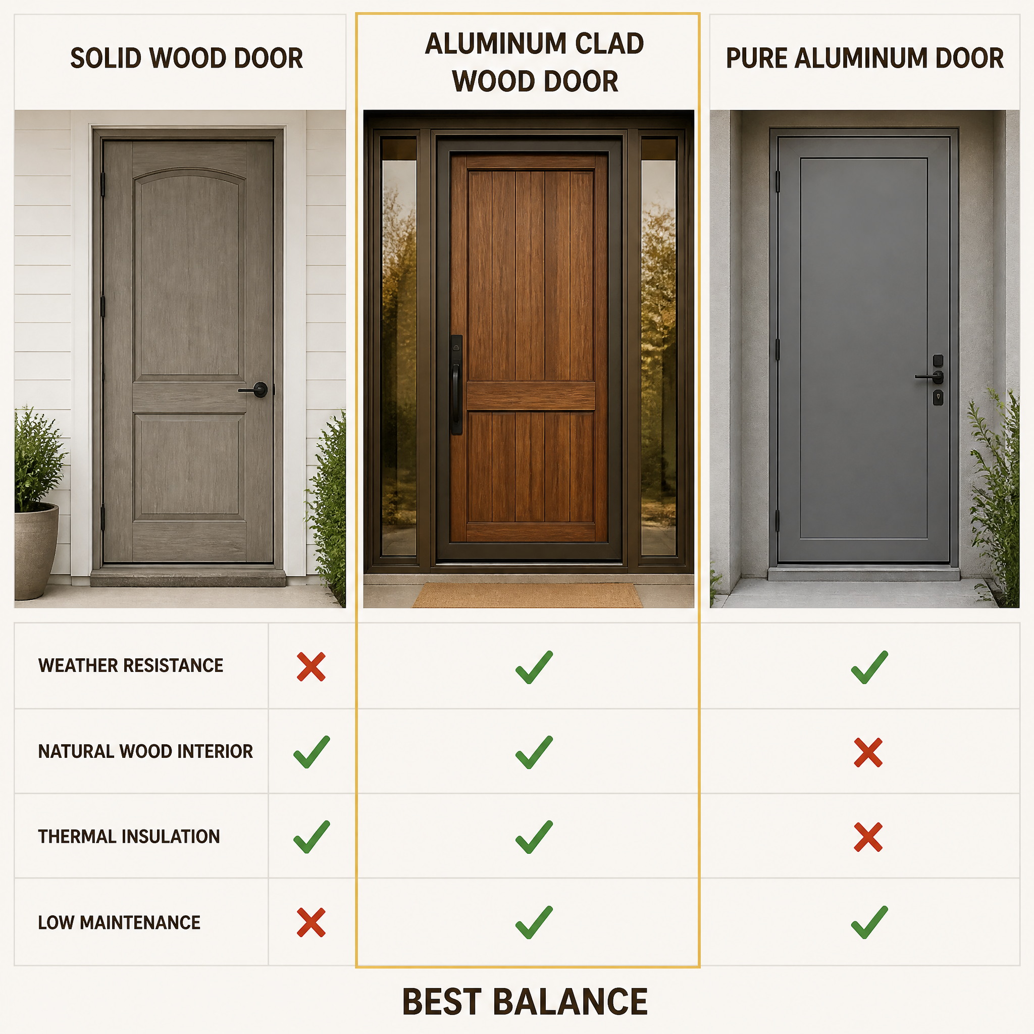 Aluminum Clad Wood Interior Door Solid Wood Core Double Glazed Waterproof Soundproof Bedroom Door for Villa Hotel
