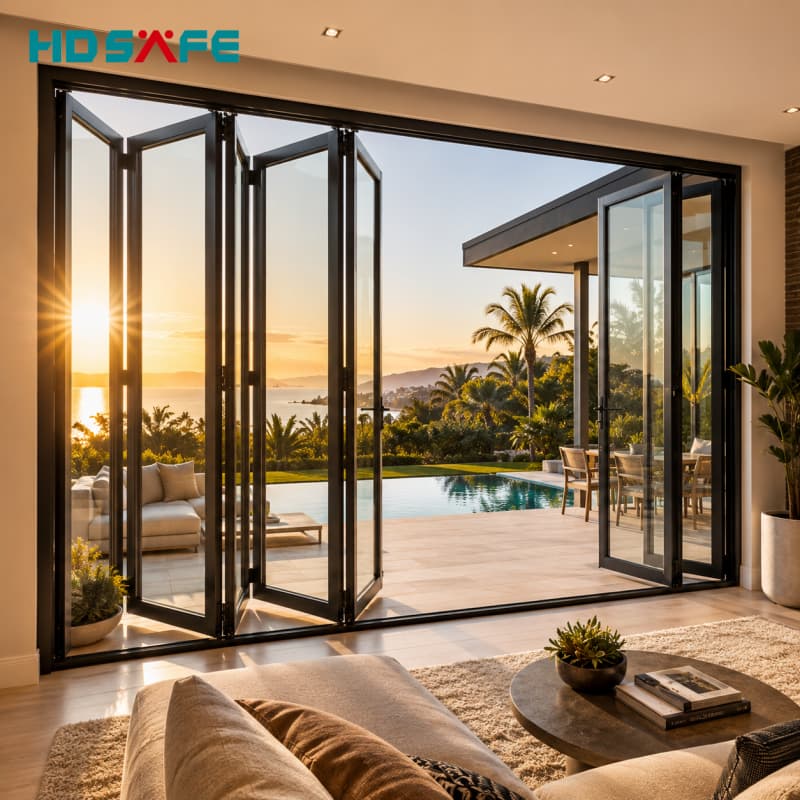 Premium Aluminum Bifold Patio Doors With Large Opening Folding Glass System For Modern Homes &amp; Villas