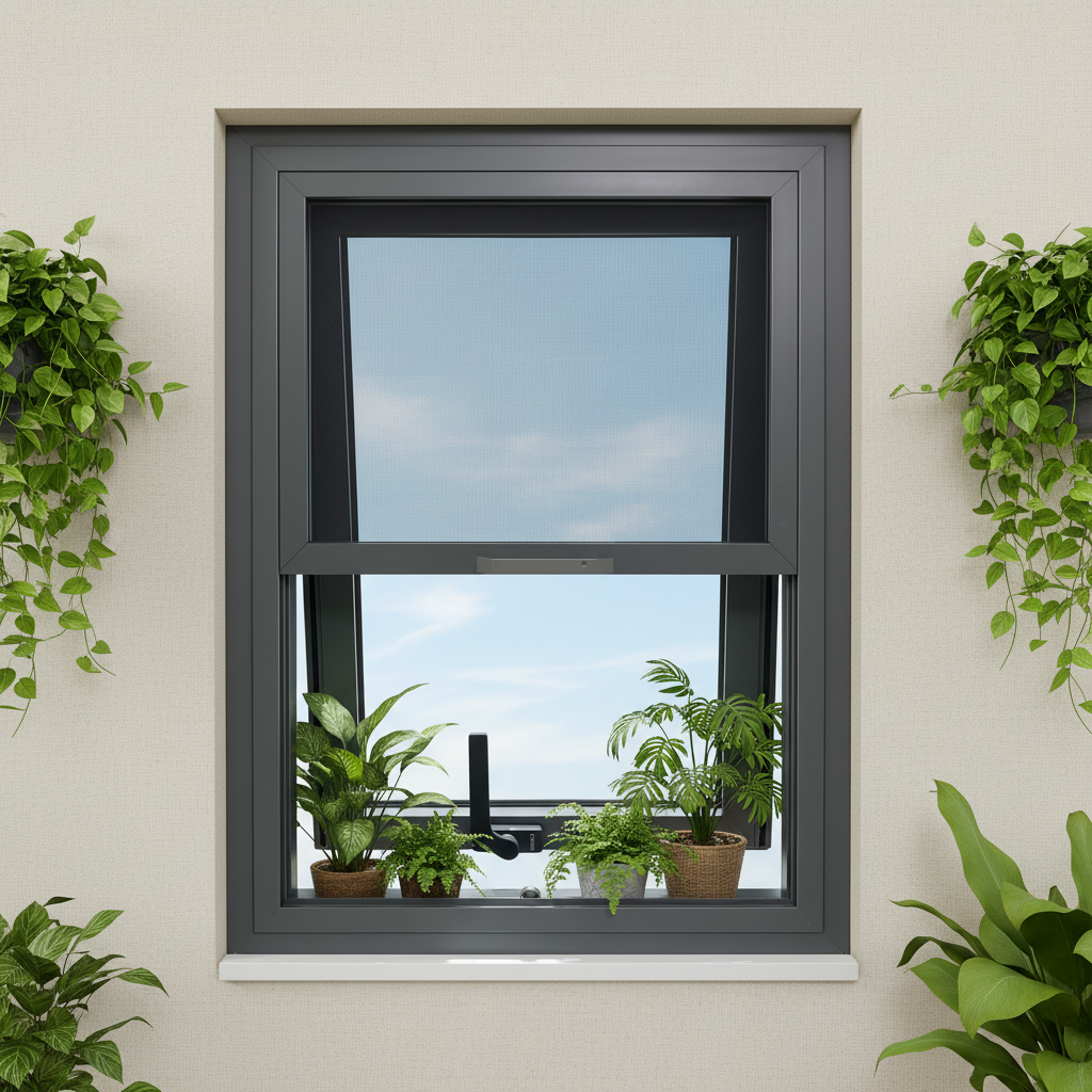 Elegant Architectural Aluminum Bottom Hung Window with Hardware for Modern Office Interior