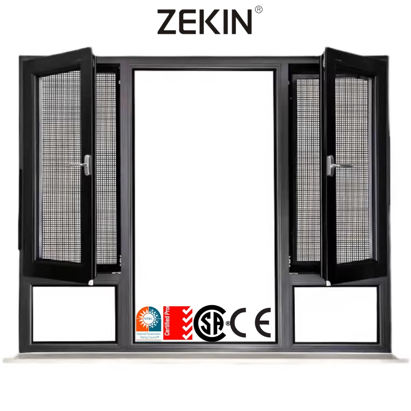 ZEKIN Modern Design Security Enhanced Casement Aluminum Windows Swing Open Style Burglar Proof Tempered For Residential Projects