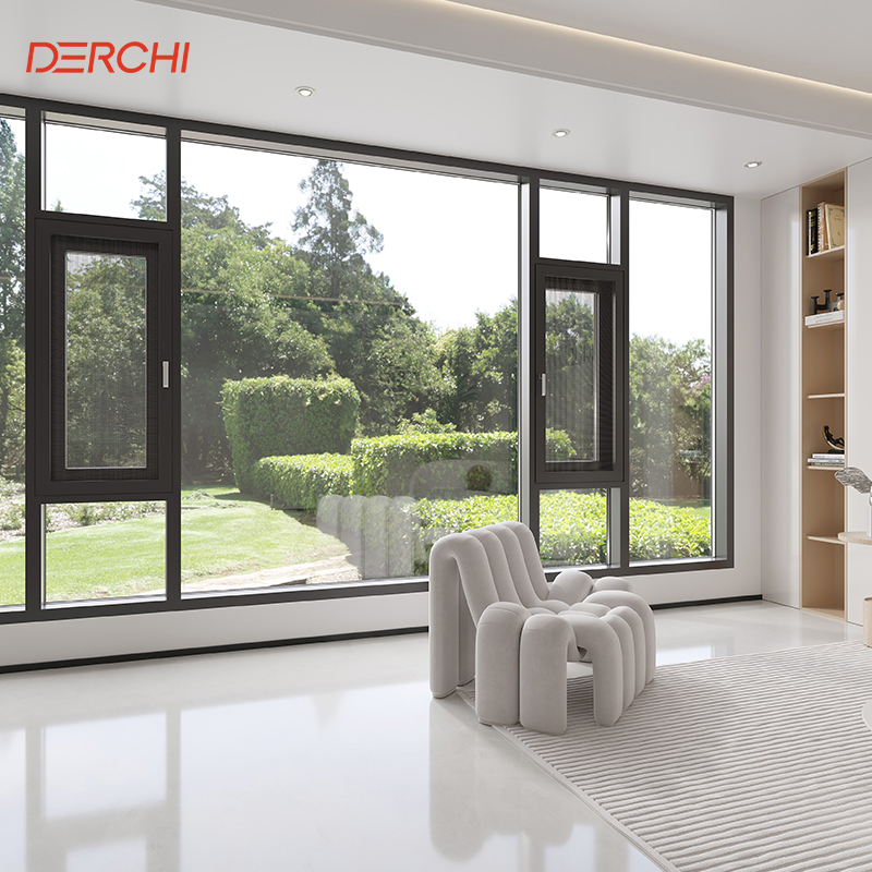 DERCHI Thermal Break Aluminum Casement Window Double Glazed Sound Insulation Aluminium Windows for Bedroom and Living Room