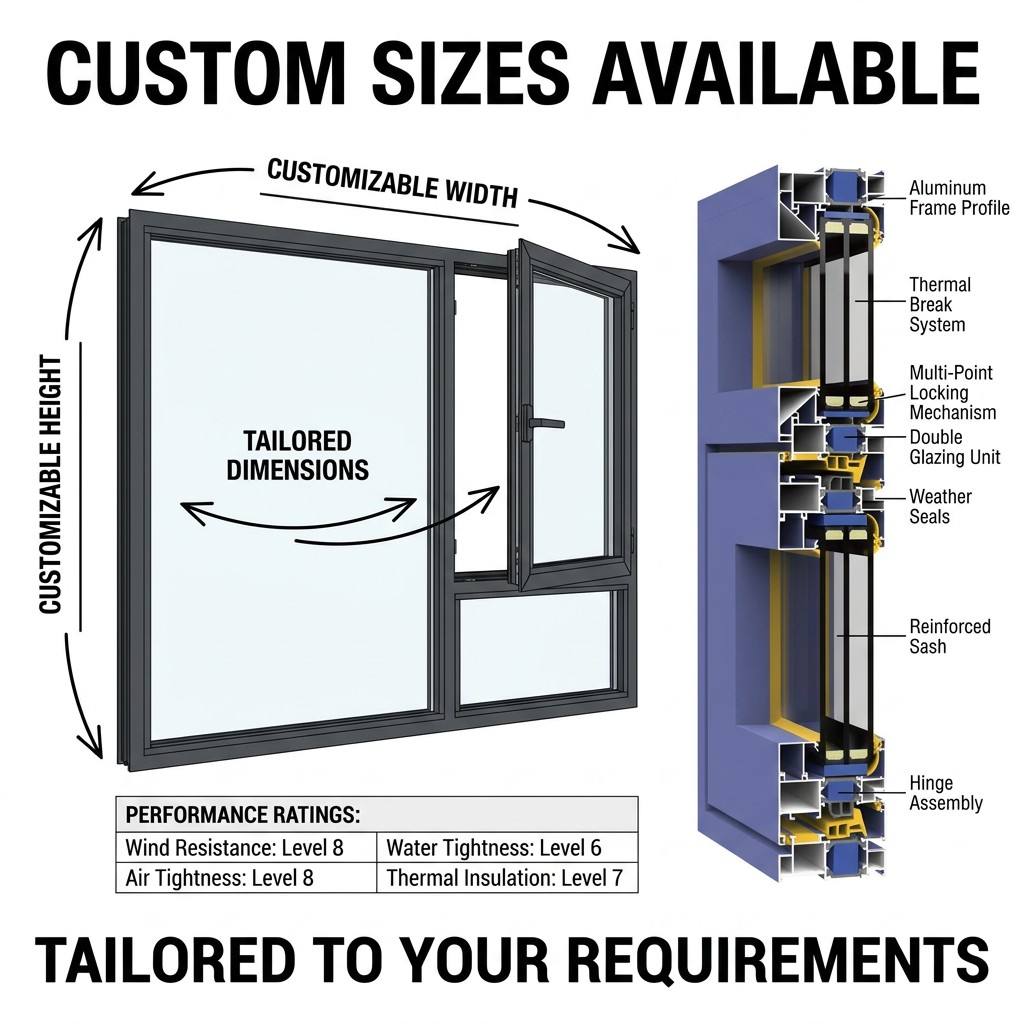 Aluminium System Casement Windows Energy Saving Double Safety Glass Aluminum Tilt and Turn Window | Aluminum Tilt Turn Window