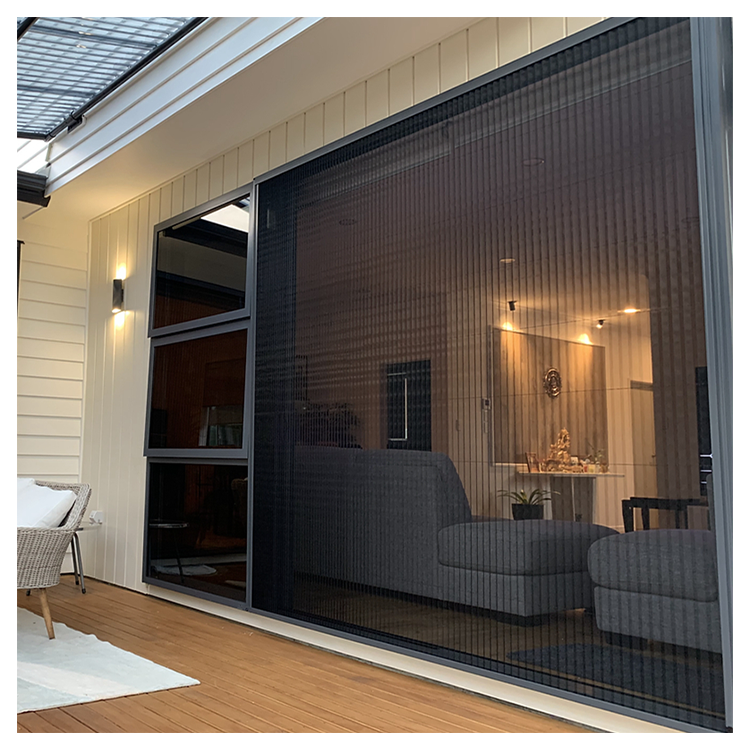 Retractable Anti-Insect Horizontal Open Fly Screen Door With Pleated Mesh Anti-Mosquito Net &amp; Folding Design