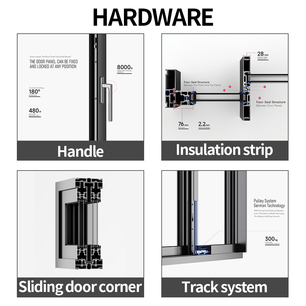 Waterproof Frameless Black Double Glass Sliding Door Aluminum Hurricane Impact Custom Patio Garden Sliding Door