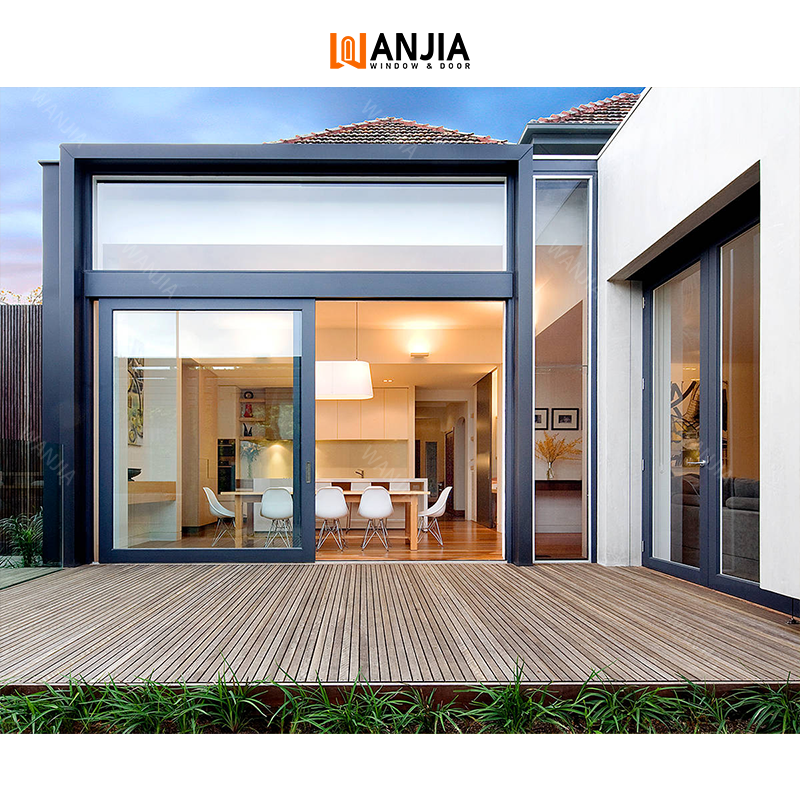 WANJIA Custom Modern Aluminium Profile Double Tempered Glass Aluminum Patio Insulation Sliding Doors for Villas Soundproof