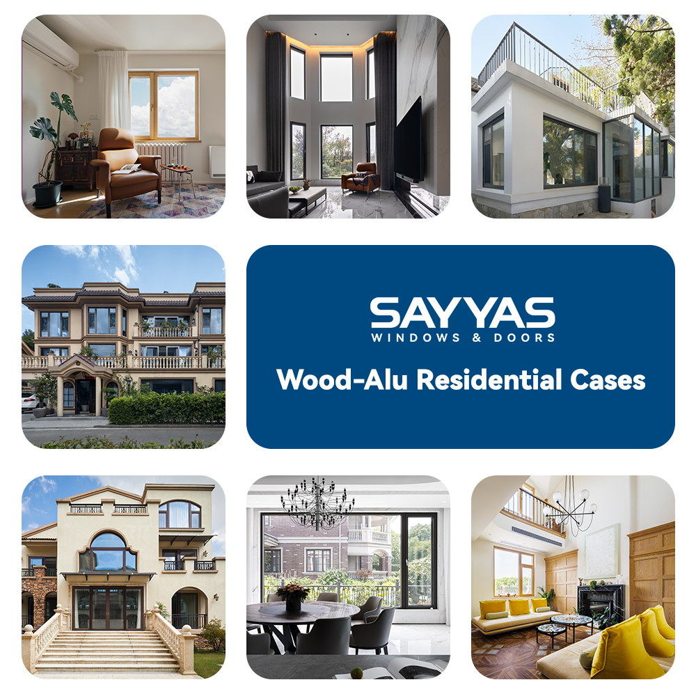 Sayyas P135 Passive House Uw 0.8 Fixed Quadruple Glazed Aluminum Clad Wood Casement Windows for Houses Luxury Villa Project