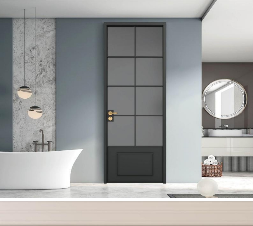 Custom Aluminum Frame Door with Modern Minimalist Design French-style Doors for Indoor Bedrooms and Bathrooms Glass Materials