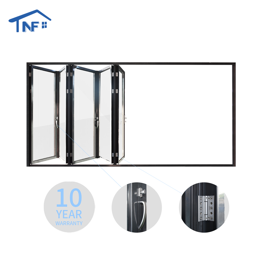 Aluminum Alloy Modern Hotel Exterior Bi-fold Frameless Glass Double Panel Doors Thermal Insulation Fiberglass CE Certified