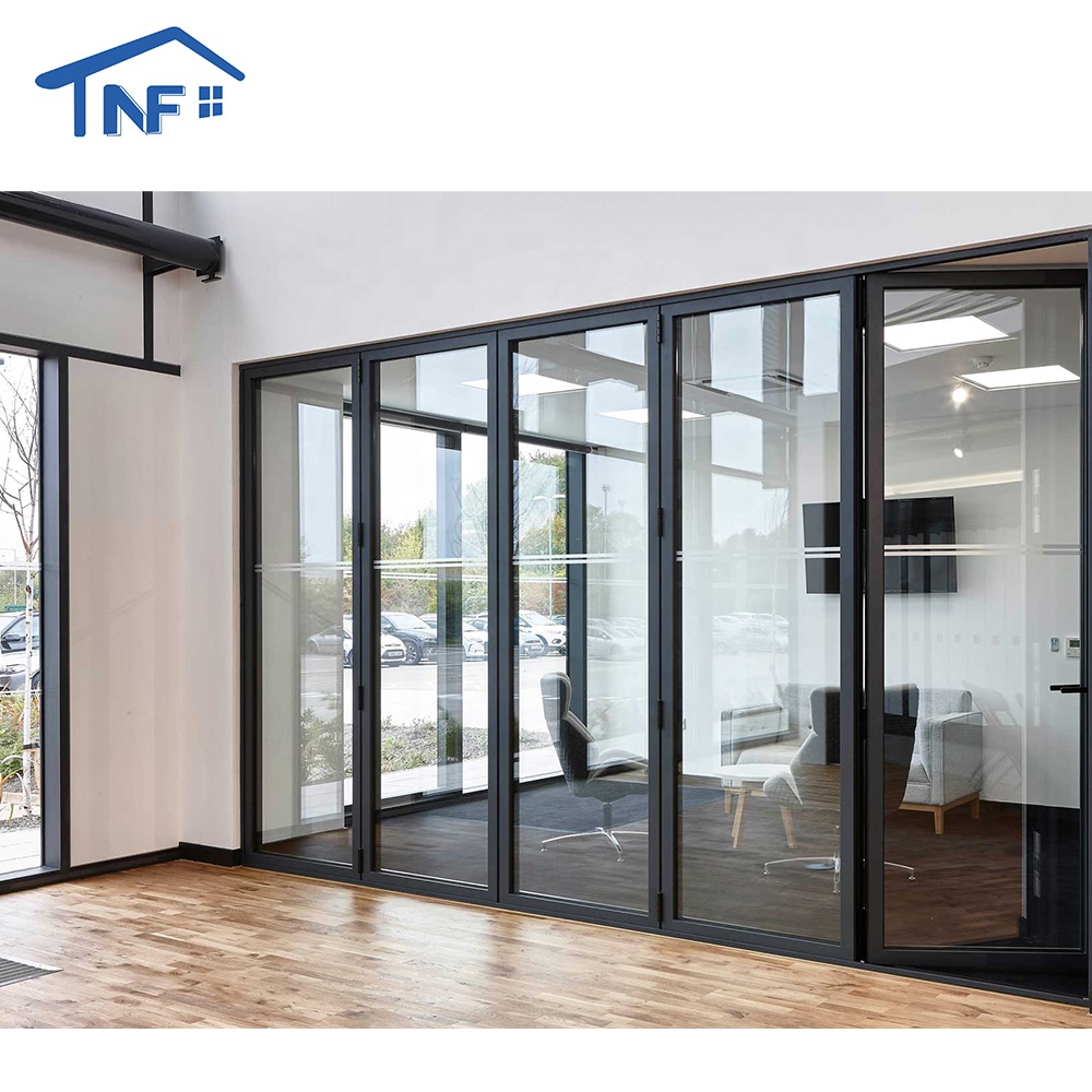 Modern Waterproof Aluminium Exterior Patio Accordion Double Tempered Low-e Glass Bi-Fold Folding Door for Villa Application