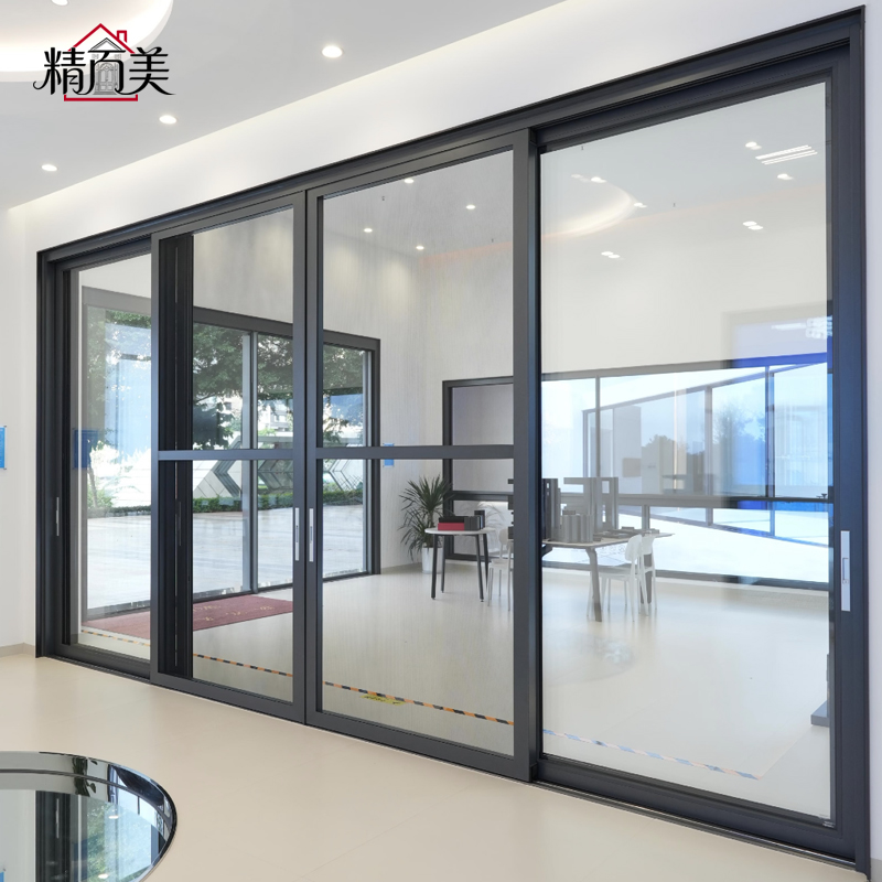 Windproof Sliding Door With High Strength Thermal Break Aluminum Frame and Double Tempered Glass Modern Apartment Interior