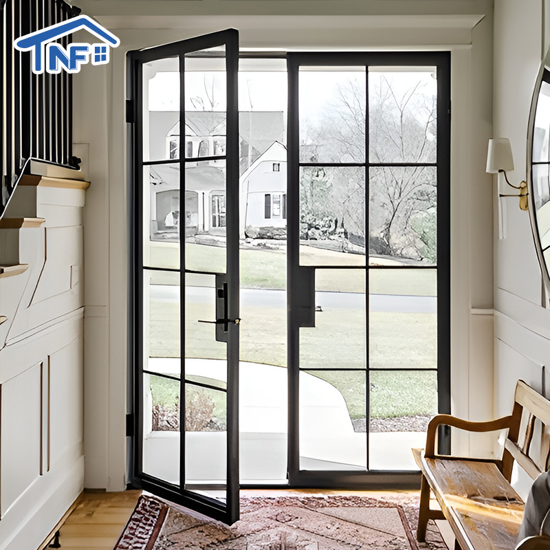 Modern Design Aluminum Casement Swing Door With Soundproof Glass Custom Made For Villas Waterproof And Finished Surface