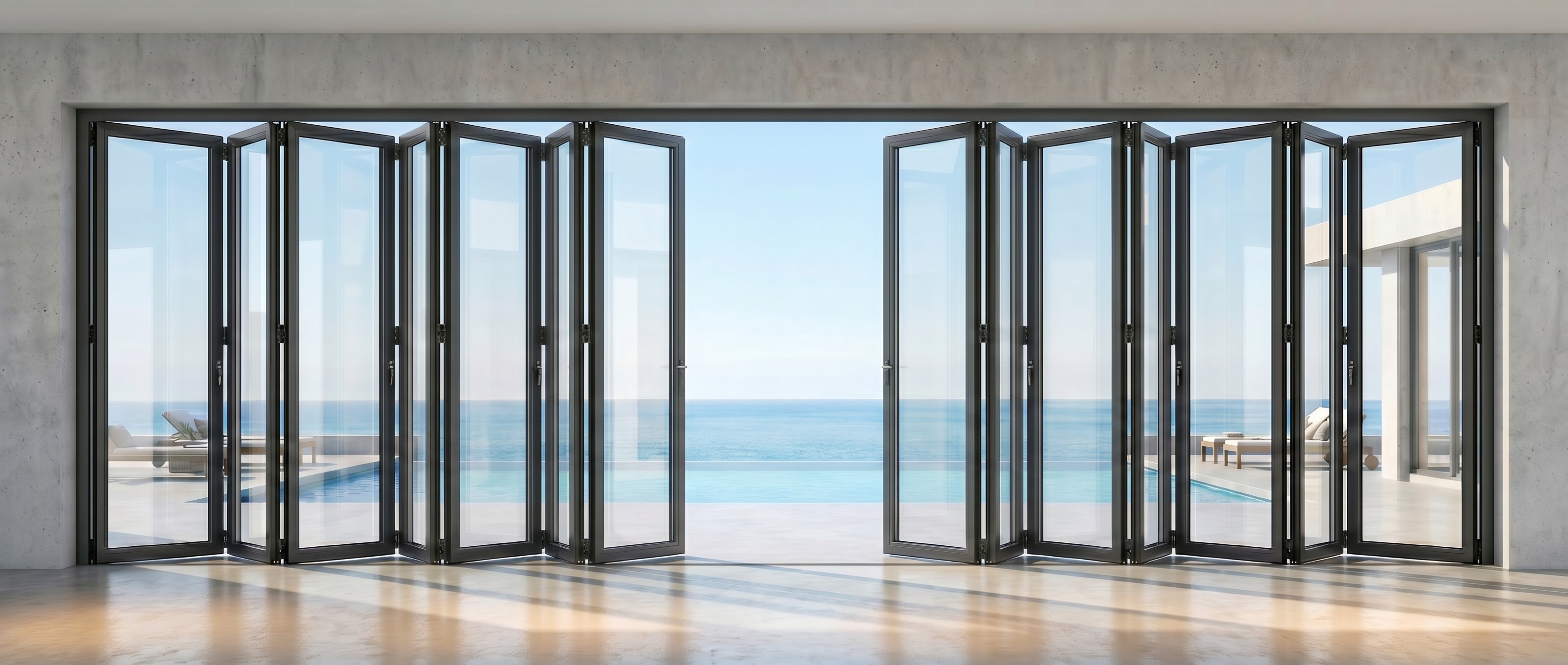 Top Manufacturing Modern Folding Door Windows Thermal Insulated Low-E Aluminium Double Tempered Glass Entry Exterior Patio Mall