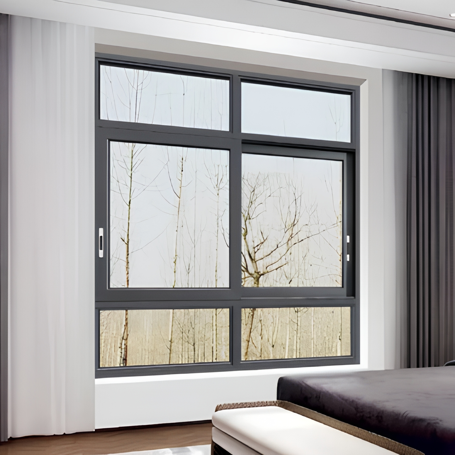 Modern Exterior Aluminum Alloy Horizontal Sliding Window Doors Windows Double Glazing Stainless Steel Screen Heat Insulation