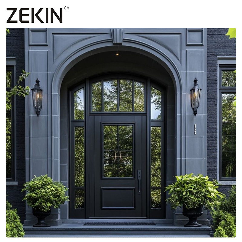 ZEKIN Custom Large Hous Metal Front Entrance Double Door Modern Security Design Armored Aluminum Exterior Door