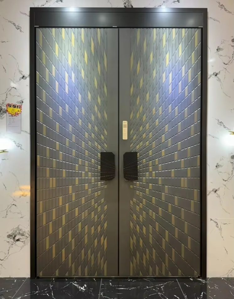 Elegant Aluminum Alloy Kaleidoscopic Crystal Anti-Theft Swing Entry Door for Villa Decoration