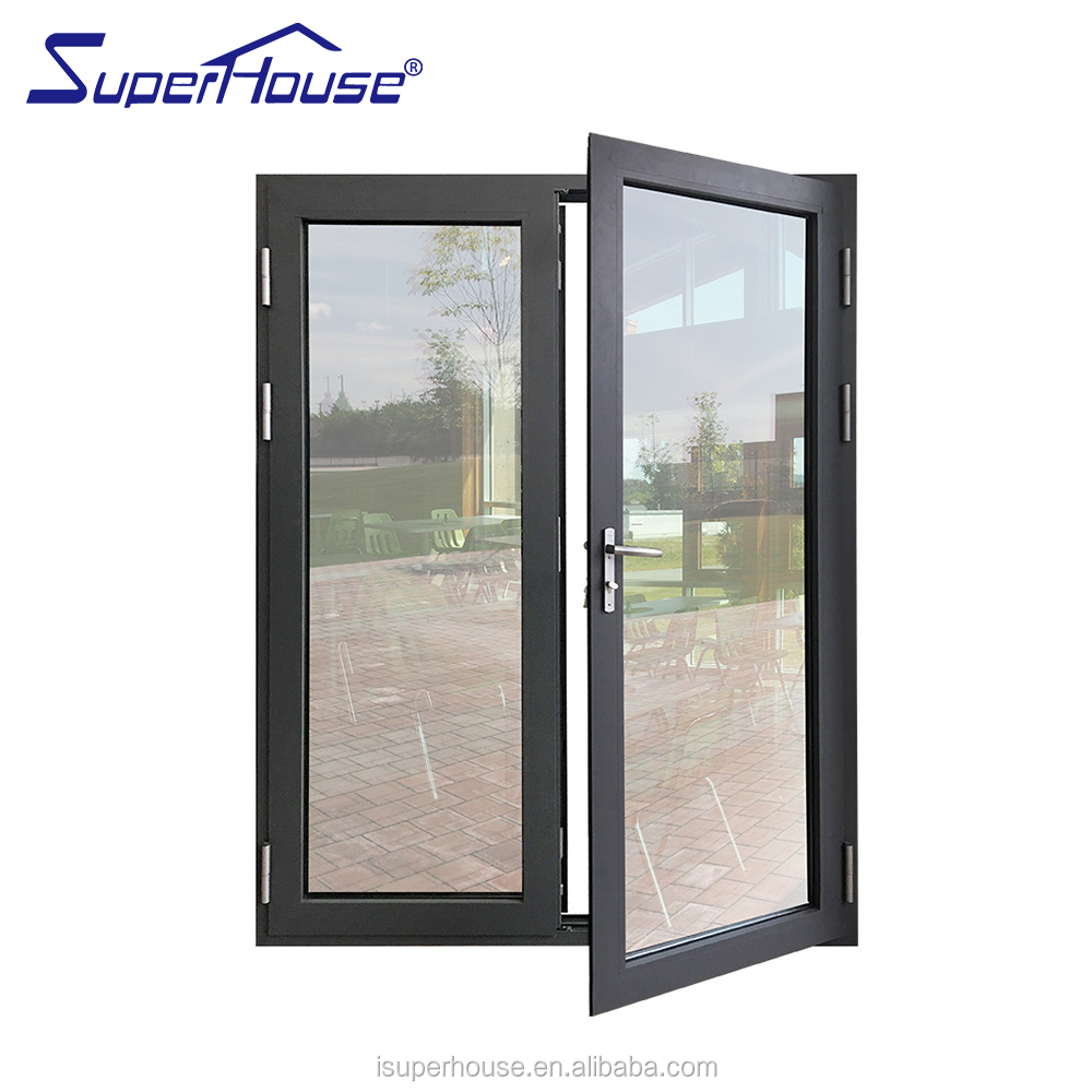 Design Waterproof Aluminium Double Glazing French Double Entry Storm Doors Superhouse Cheap French Doors AS2047 New Glass Steel