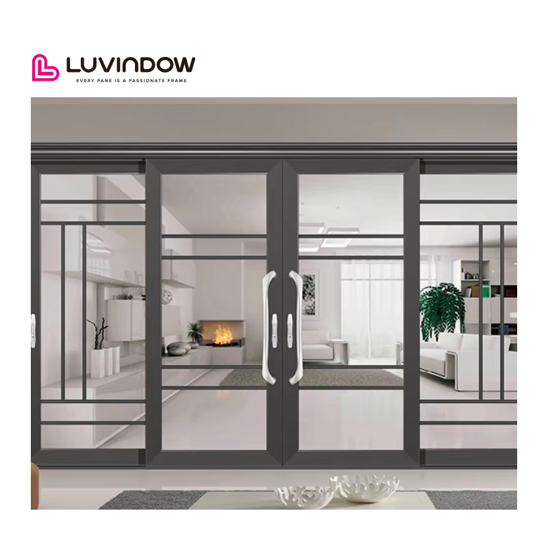 Luvindow American Style Kitchen Double Glazed Glass Front French Doors Modern Exterior Aluminum Alloy Swing Open Residential Use