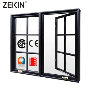 ZEKIN Casement Windows Burglar Proof Multi-Point Locking Aluminum Frame Laminated Glass