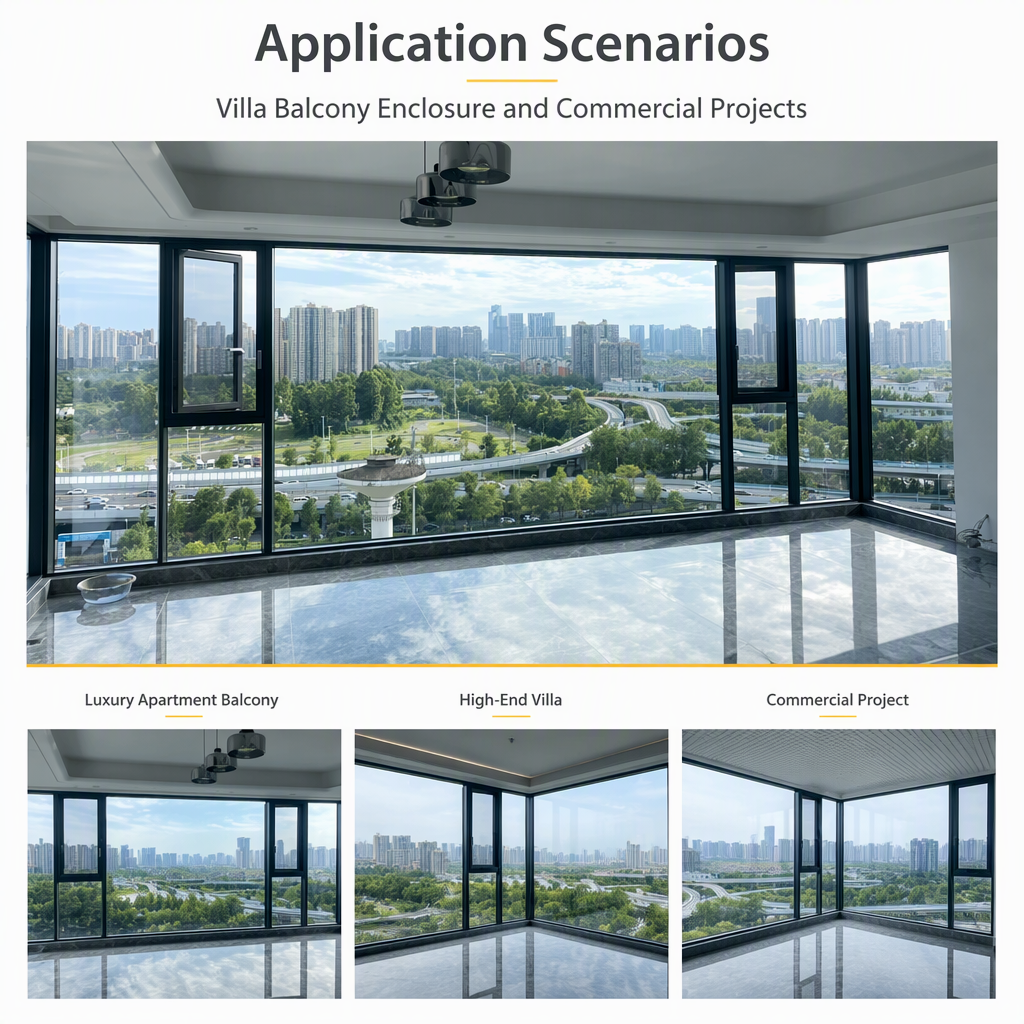 270 Degree Corner Panoramic Thermal Break Aluminum System Window for Villa Balcony Enclosure and Commercial Projects