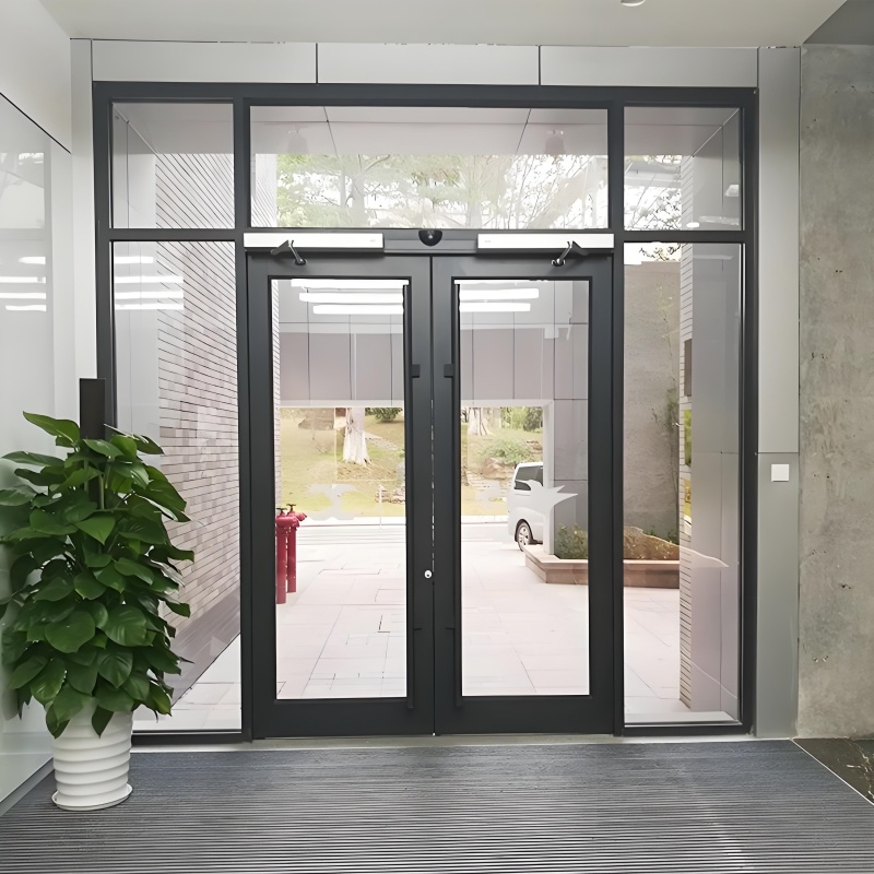 OUTUS Commercial Shop Front Door Aluminum Entry Doors Double Swing Glass Entry Door
