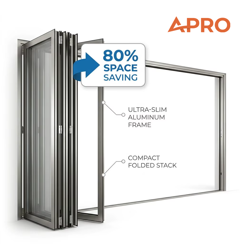 Bifold Patio Aluminium Door Customized and High Quality Frameless Glass Folding Door Tempered Glass Outdoor Glass Folding Door