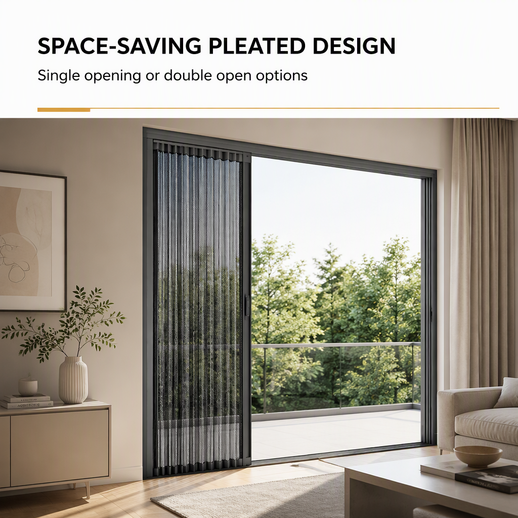 High Quality Aluminium Alloy Frame Sliding Door and windows Polyester Plisse Pleated Folded Mosquito Net Fly Screen Mesh