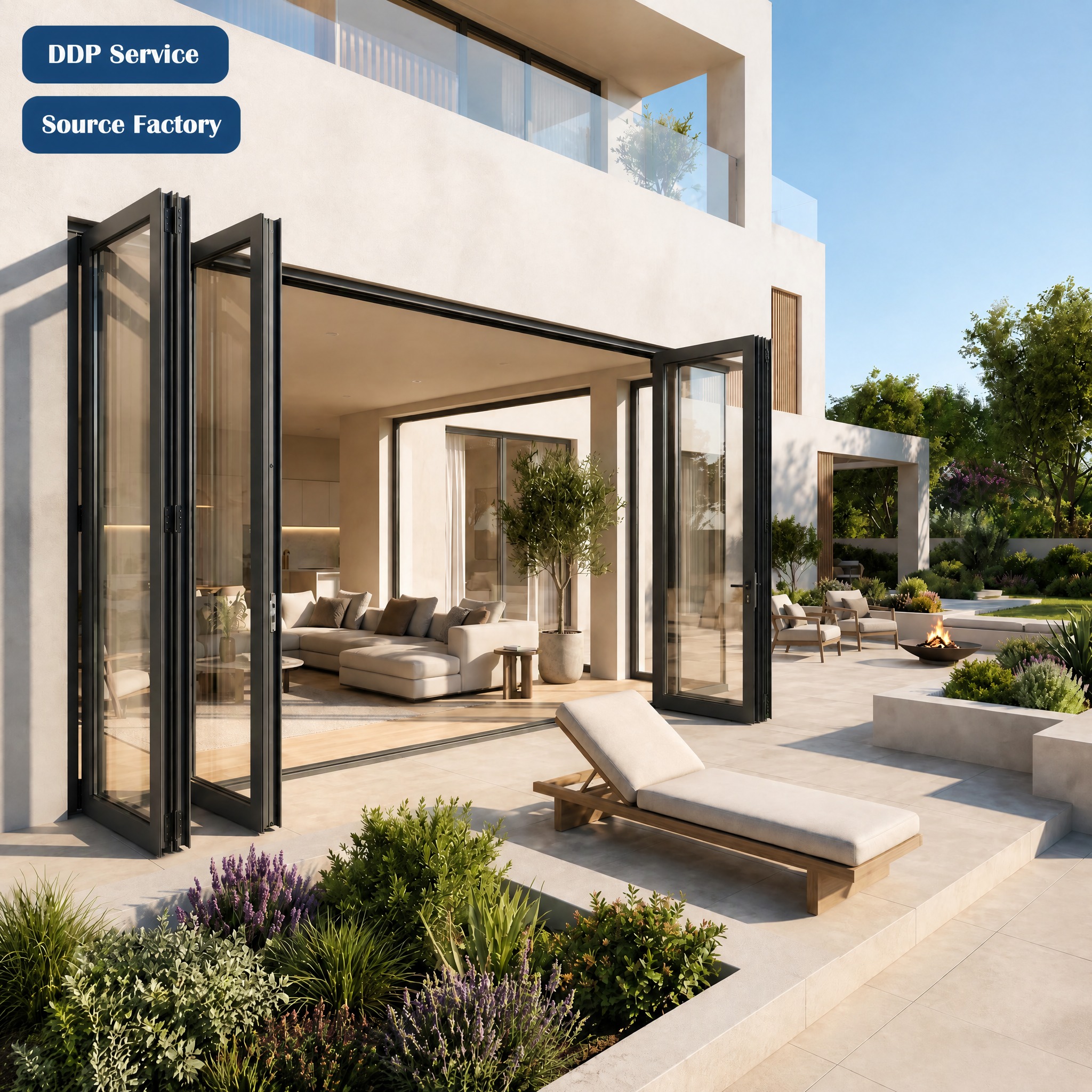 Space Saving Modern Aluminum Folding Glass Door Weatherproof Accordion Door for Courtyard &amp; Balcony