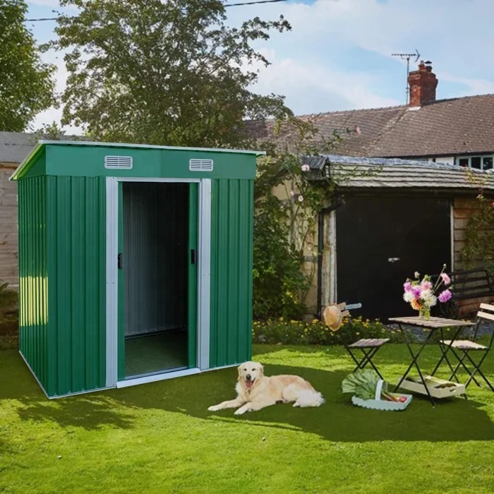 Metal Tool Storage Shed 122x196x181cm Waterproof Lockable Double Sliding Doors for Garden