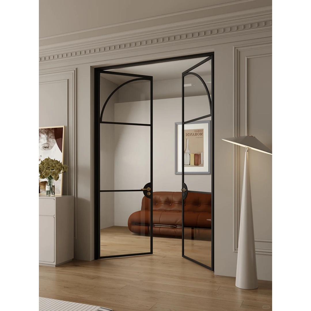 Modern Indoor Aluminium French Casement Swing Glass Door Internal Glass Walls Divider Interior Metal Framed Doors Kitchen