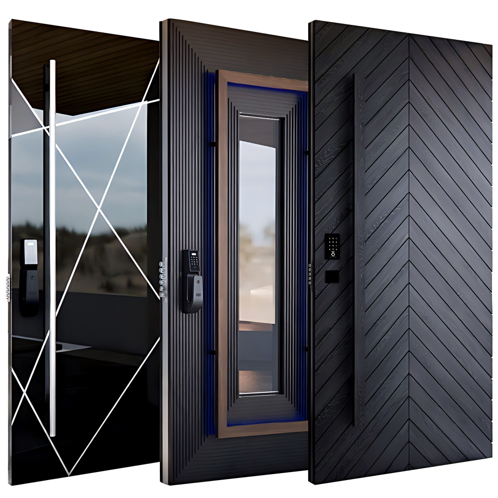 Factory Customization Apartment Security Main Door with Finger Print Secure Solid Wood Aluminum Front Entry Doors