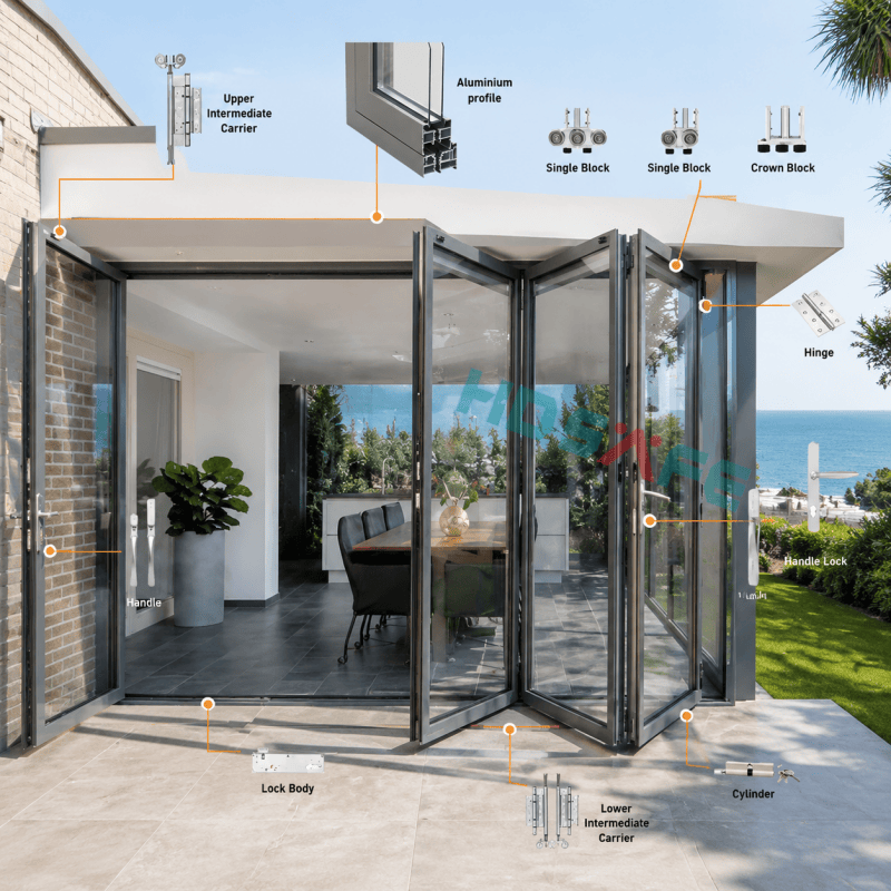 Premium Aluminum Bifold Patio Doors With Large Opening Folding Glass System For Modern Homes &amp; Villas