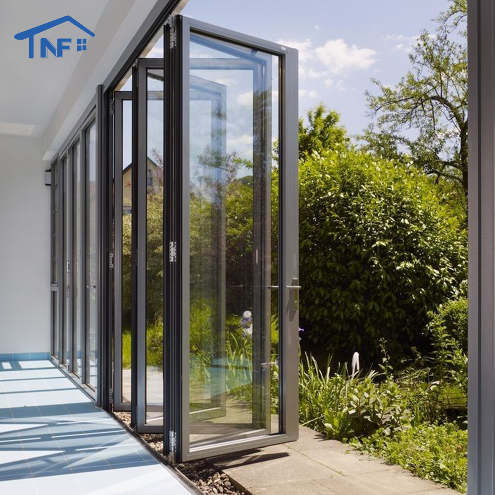 Modern Waterproof Aluminium Exterior Patio Accordion Double Tempered Low-e Glass Bi-Fold Folding Door for Villa Application